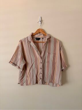 Prana Striped Button-Up Shirt in Blush, Cream, Rust, Tan